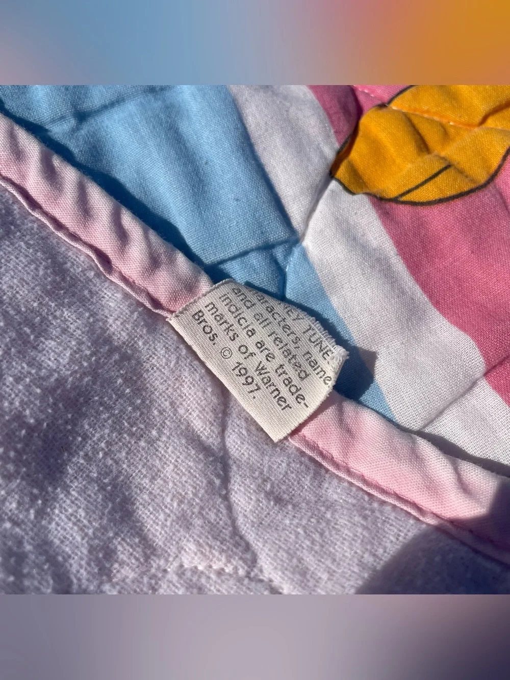 Vintage 1997 Looney Tunes Tweety Bird Quilted Pastel Baby Crib Blanket Y2K